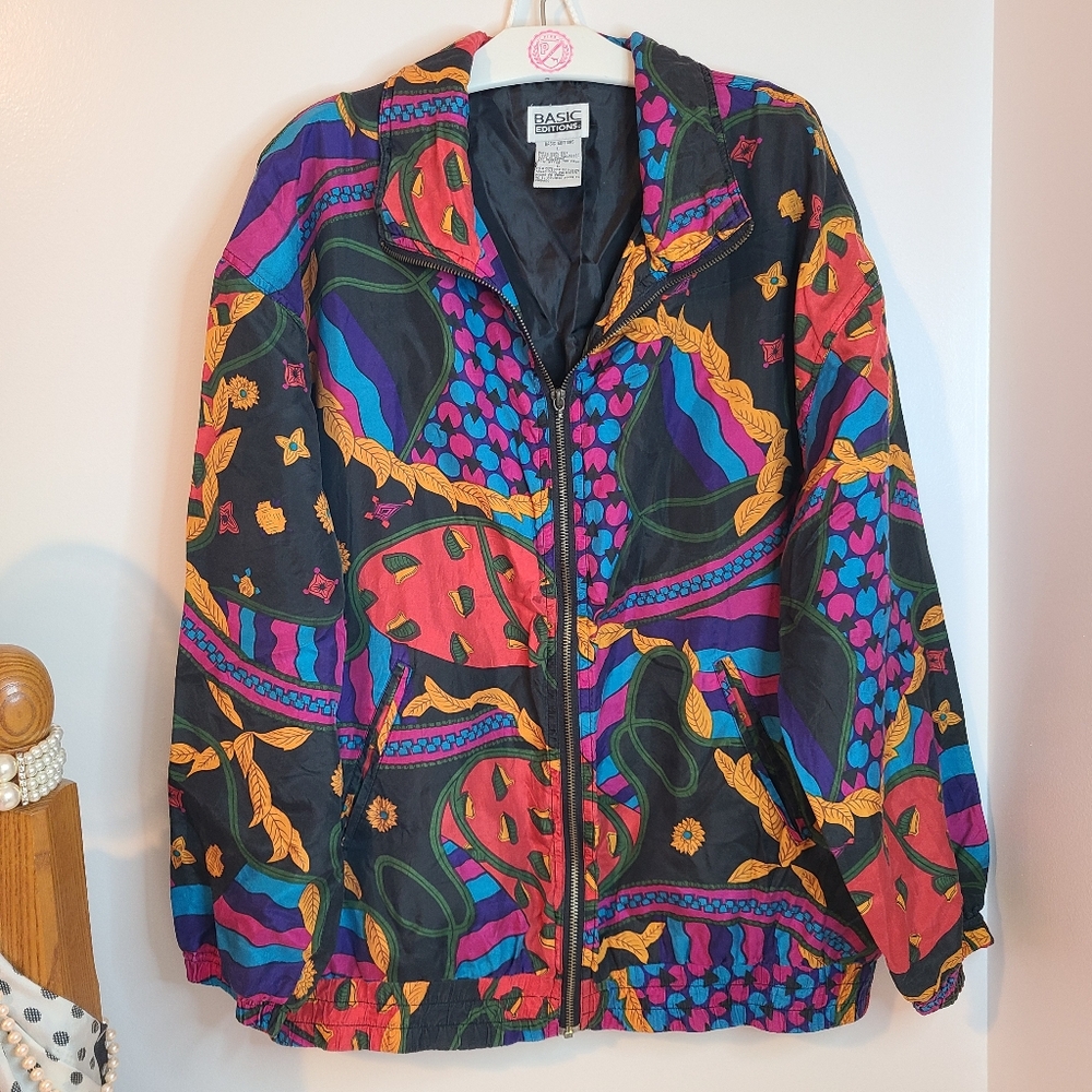 Vtg Basic Editions 100% Silk Multicolor Bomber Ja… - image 5